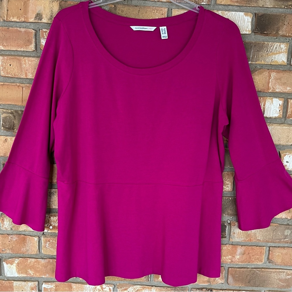 Isaac Mizrahi Live Women’s Long Bell Sleeve Pink Plus Size Top Size 1X